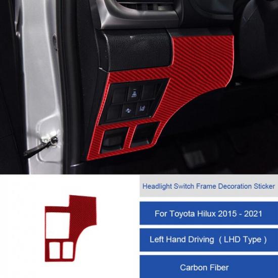Ярко-красная накладка из углеродного волокна на рамку кнопки фары для Toyota Hilux 15-21