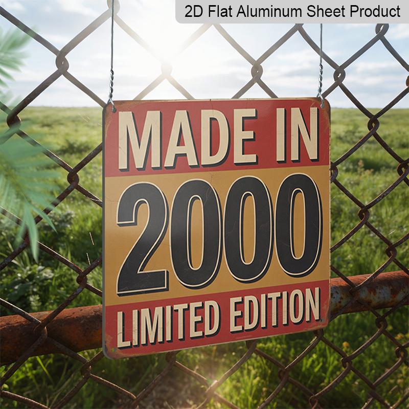 2D Flat, 1pc Vintage 2000 Limited Edition Metal Aluminium Plaque - Retro Wall Art with "MADE IN" Text & Red-Brown Nostalgic Decor, Collectible for