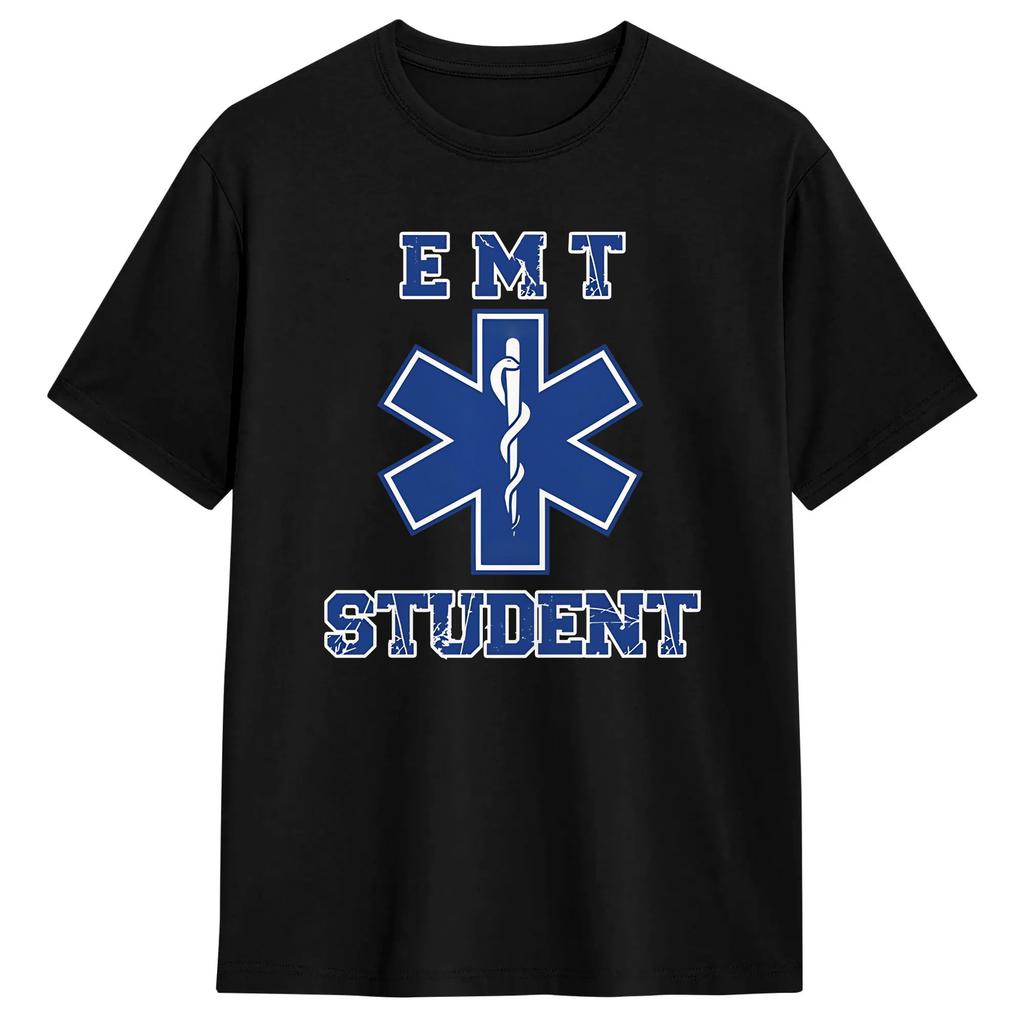 Harajuku T-Shirt Beach EMT Student Leisure T Shirts 100 Cotton Tee Shirt for Couple Y2K Funny Print Short Sleeve Tops