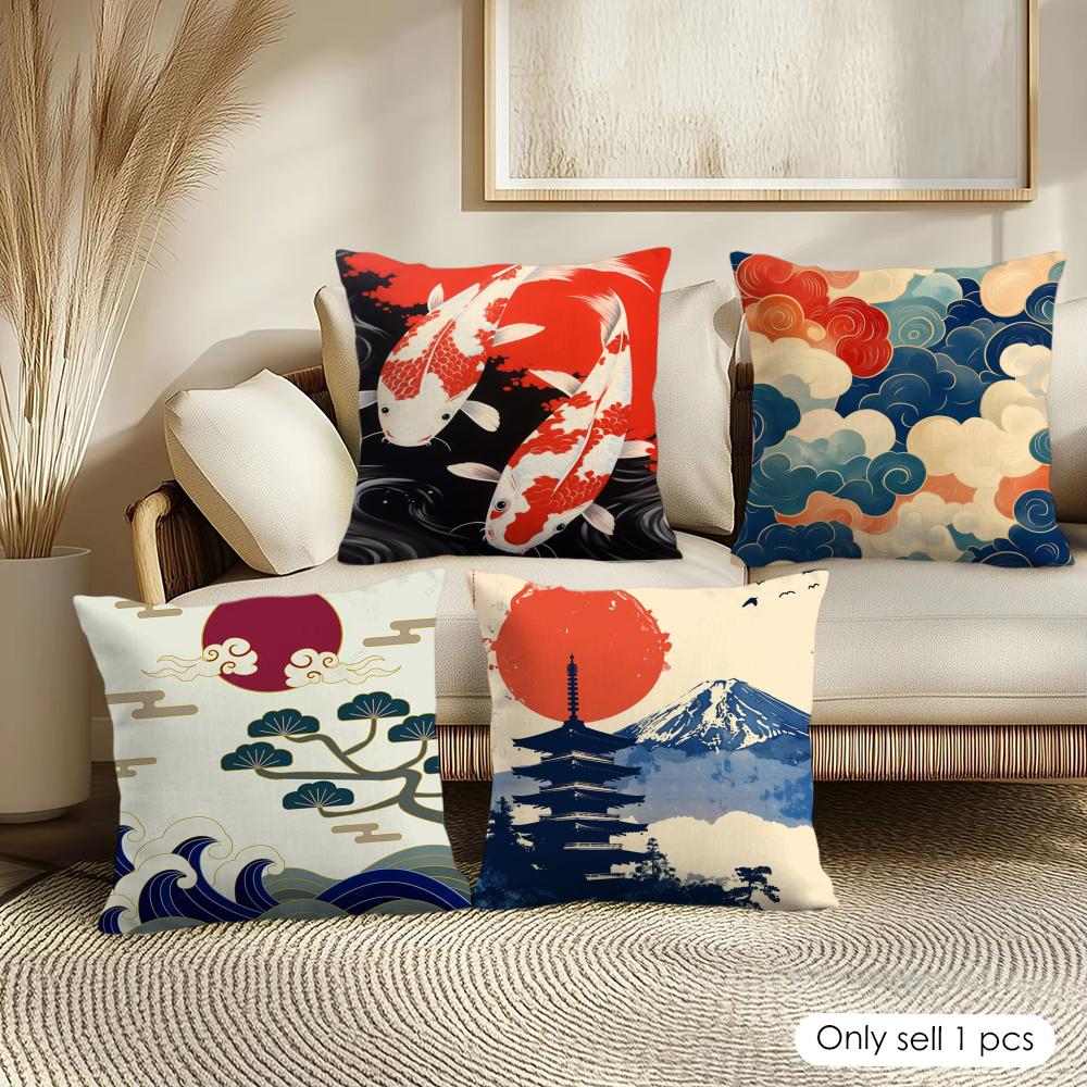 Japanese Painting Cushion Cover Soft Short Plush Pillow Cover Smooth Cozy Texture Aesthetic Cushion Case Home Decor