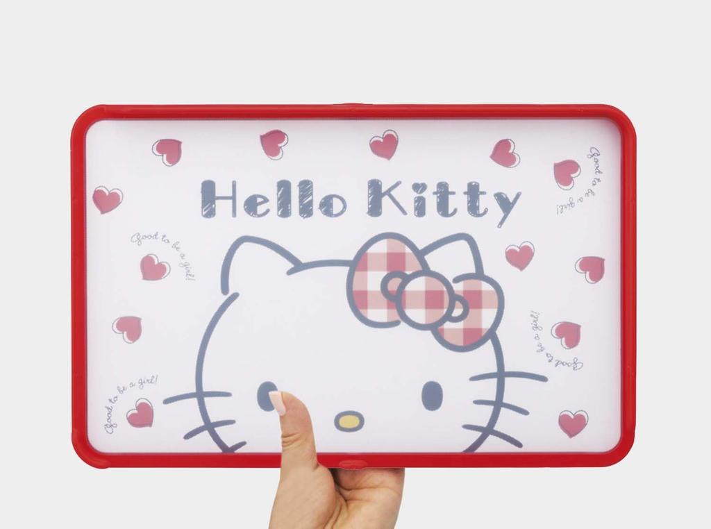 Skater Cutting Board with 21 x Medium Hello Kitty Red Dishwasher Double-Sided Spill-Proof Guard, AG+ Antibacterial, 32.5 cm, Size, Heart, Sanrio,