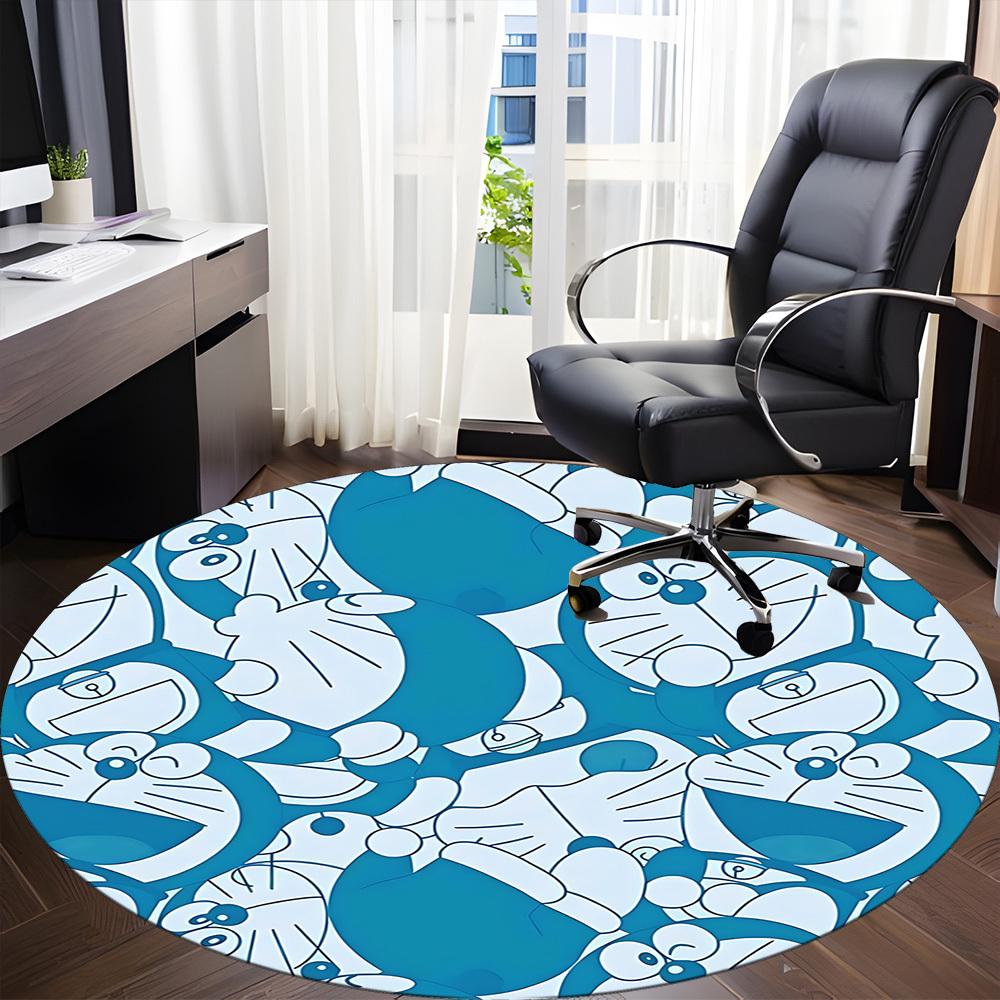 1pc Doraemon Pattern Office Round Area Rug, Indoor Mat Suitable For Office, Under Office Chairs Bedroom Living Room Home Decor, Room Deco113