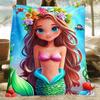 Mermaid Princess Ocean Fish Flowers Fleece Blanket Cartoon Sea Life Design Soft Throw Beach Pool Party Gift for Girls
