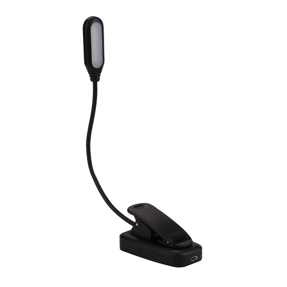 Светодиодный светильник для чтения с клипсой, гибкий, перезаряжаемый через USB, для кровати, путешествий, ноутбука, стола