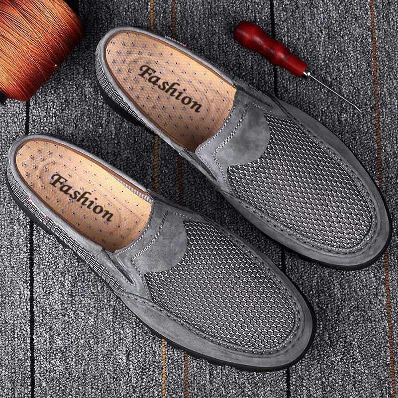 Модные летние мокасины с мягкой подошвой и мягким лицевым покрытием, сетчатая повседневная обувь, легкие мужские туфли без застежек, дышащая обувь для ходьбы на открытом воздухе