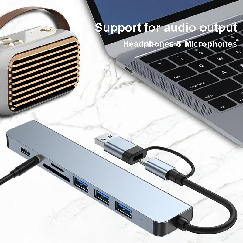 8 в 2 USB C ХАБ USB 3.0 Type C Док-станция 5 Гбит/с Высокоскоростная передача USB Разветвитель Type C на USB OTG Адаптер