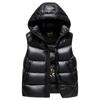 Осень и зима Мужская и женская однотонная черная Золотая жилетка со съемным капюшоном на гусином пуху утолщенная модная теплая жилетка модный пуховый жилет
