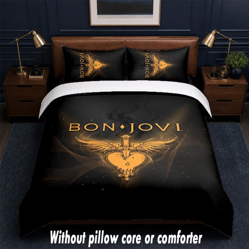 Bon Jovi Design Bed Bedding Set 1 Duvet Cover + 2 Pillowcases Soft Breathable Household Bed Linens