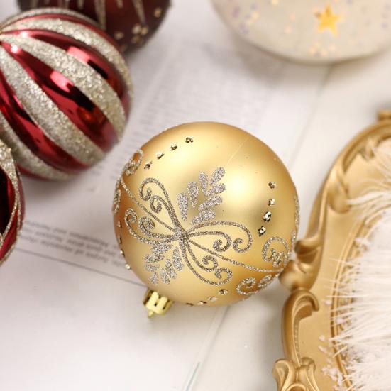 16Pcs Christmas Tree Balls Ornament DIY Accessories Shatterproof 8cm Colored Printed Plastic Ball for Holiday Party Scene Layout Christmas Balls