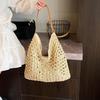 Yogodlns Летняя соломенная вязаная сумка, ажурная сумка-тоут, однотонная пляжная сумка через плечо, праздничная дорожная сумка, сумка через плечо в стиле бохо для женщин