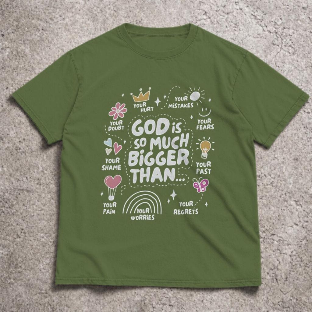 Retro Christian Faith Print Tshirt Unisex Unisex Inspirational Religious Quotes Top Clothes God Is So Much Bigger Than Faith Tshirt