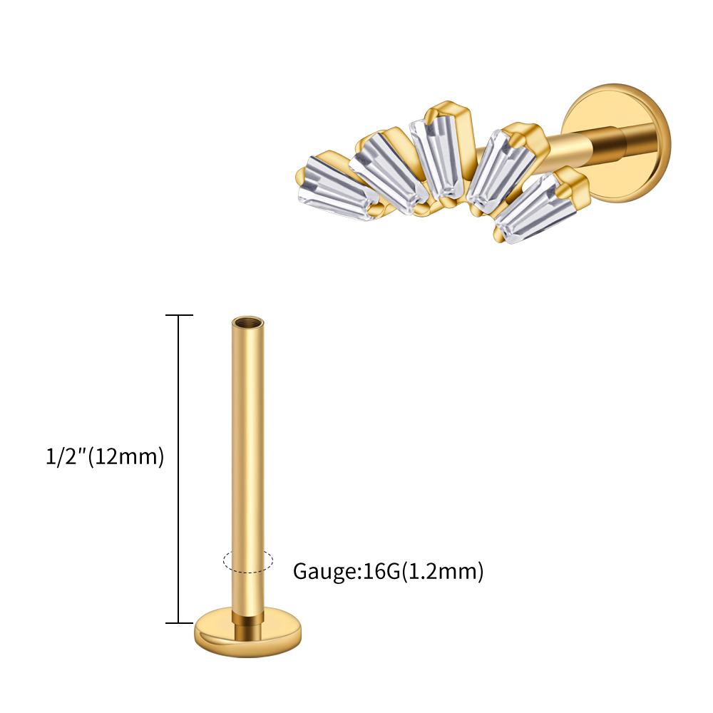 Правый Большой ASTM F136 Титан 16G Багет Кластерный Цирконий Лабрет Штифт Трапеция Хрящ Уха Мочка Уха Пирсинг
