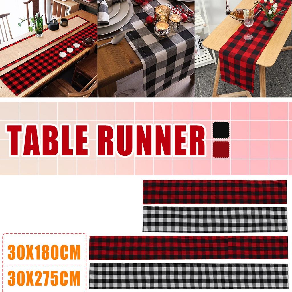 Black Red Table Runner Handmade Plaid For Family Dinner, Outdoor Or Indoor Parties Thanksgiving Christmas Gathering Party Decor