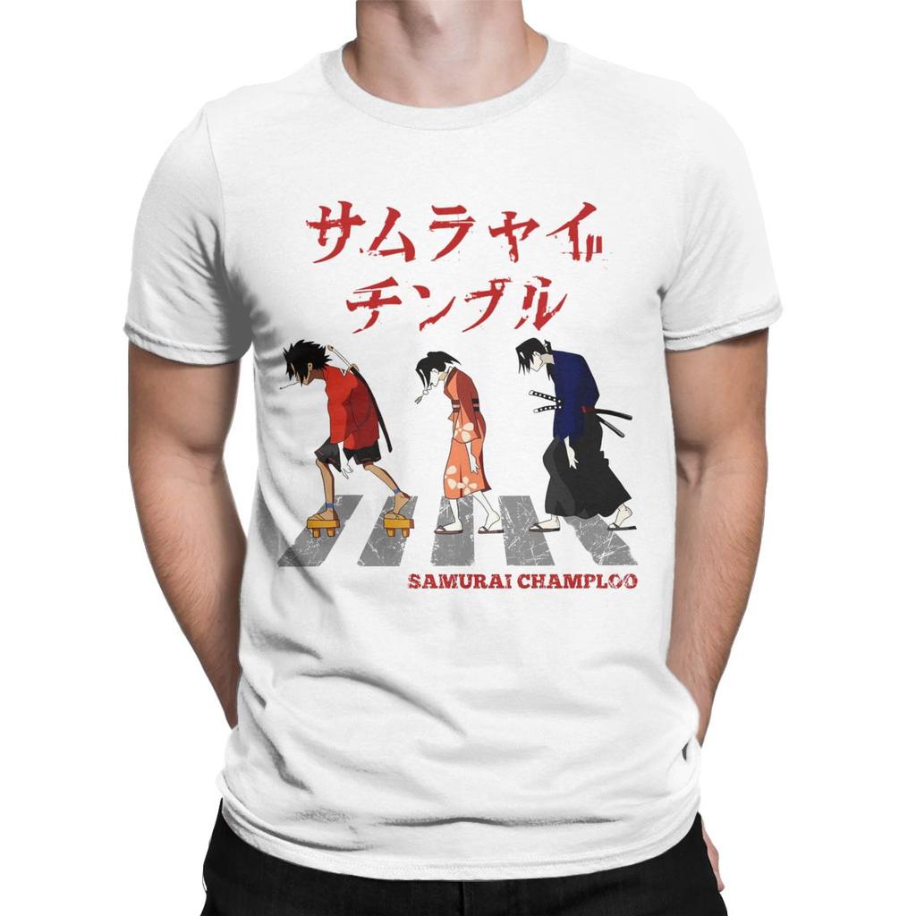 Samurai Champloo Walking Fuu Mugen Jin Футболки Мужские Чистый Хлопок Забавные Футболки Футболки с Круглым Вырезом Одежда с Коротким Рукавом С Принтом
