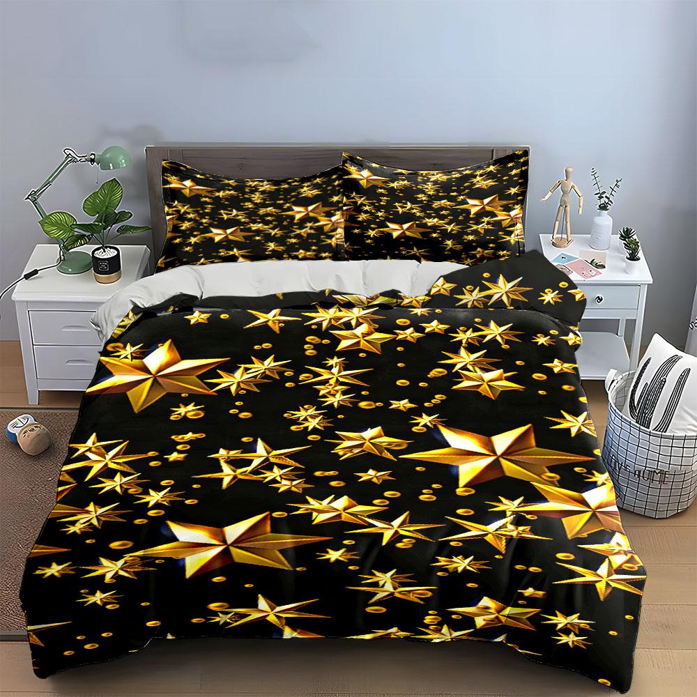 Radiant cosmic golden stars Bedding sets Duvet cover sets Duvet covers Pillowcases(1*Duvet Cover 2*Pillowcases without duvet insert)