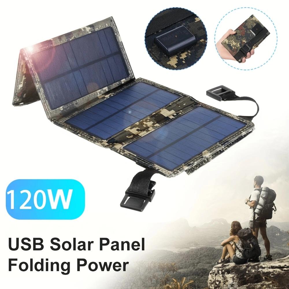 120W Portable Folding Solar Charger with USB Port - Ideal for outdoor travel hiking and camping; can charge mobile phones, 4