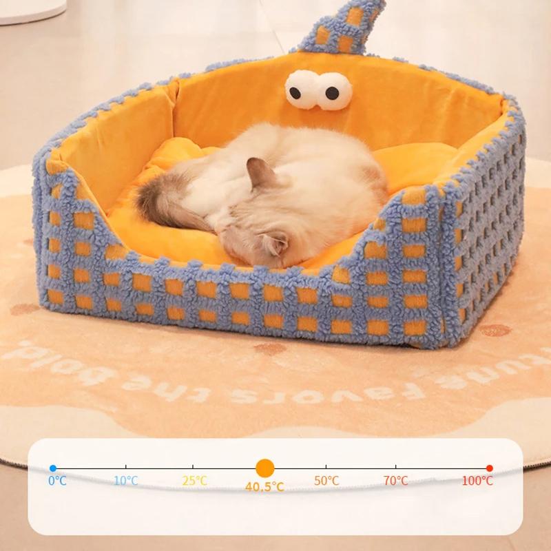 Зимняя теплая кровать для кошек, мягкая плюшевая кошачья кроватка, симпатичная кровать для кошек, съемный кошачий диван, утолщенная кровать для сна для кошек, товары для животных