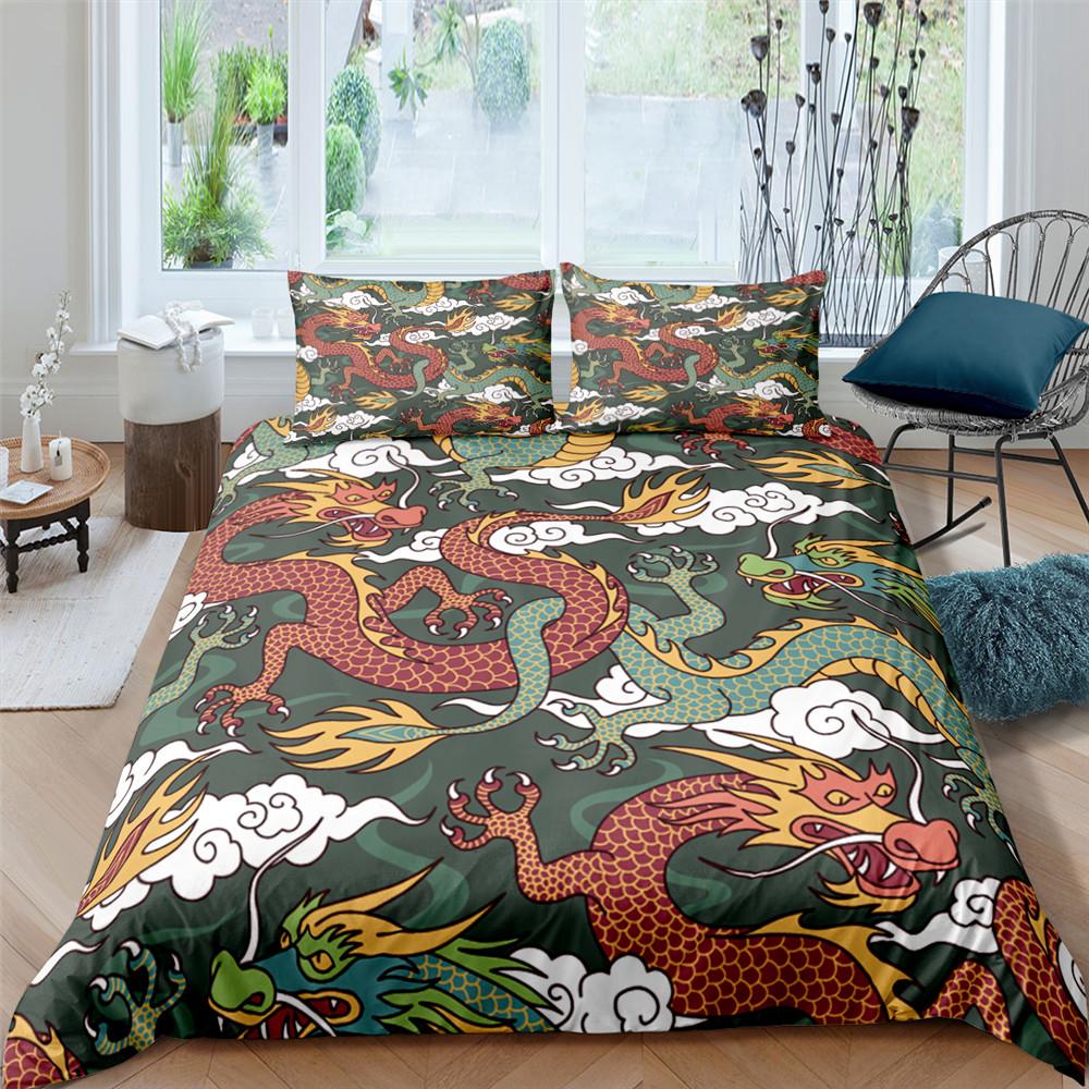Dragon Duvet Cover Set 3D Print Dragon with Cloud Pattern Chinese Ancient Mystery Animals for Boys Girls Polyester Bedding Set