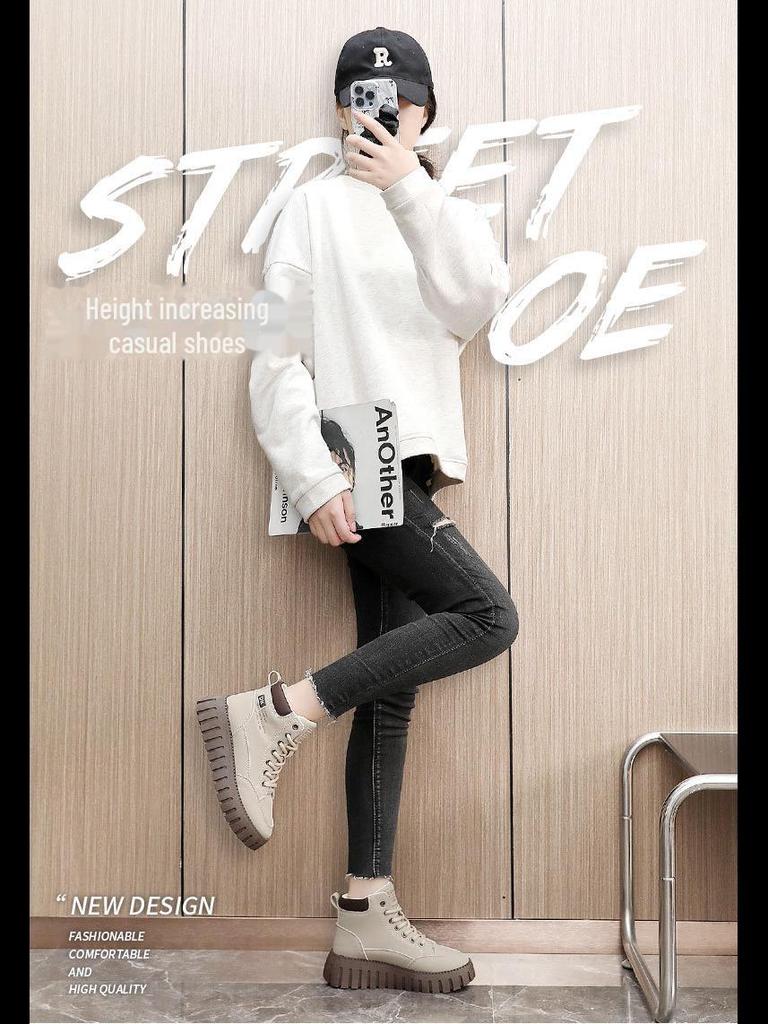 F364 2024 Осень/Зима Женские туфли на высокой платформе с бархатной подкладкой и толстой подошвой для увеличения роста.