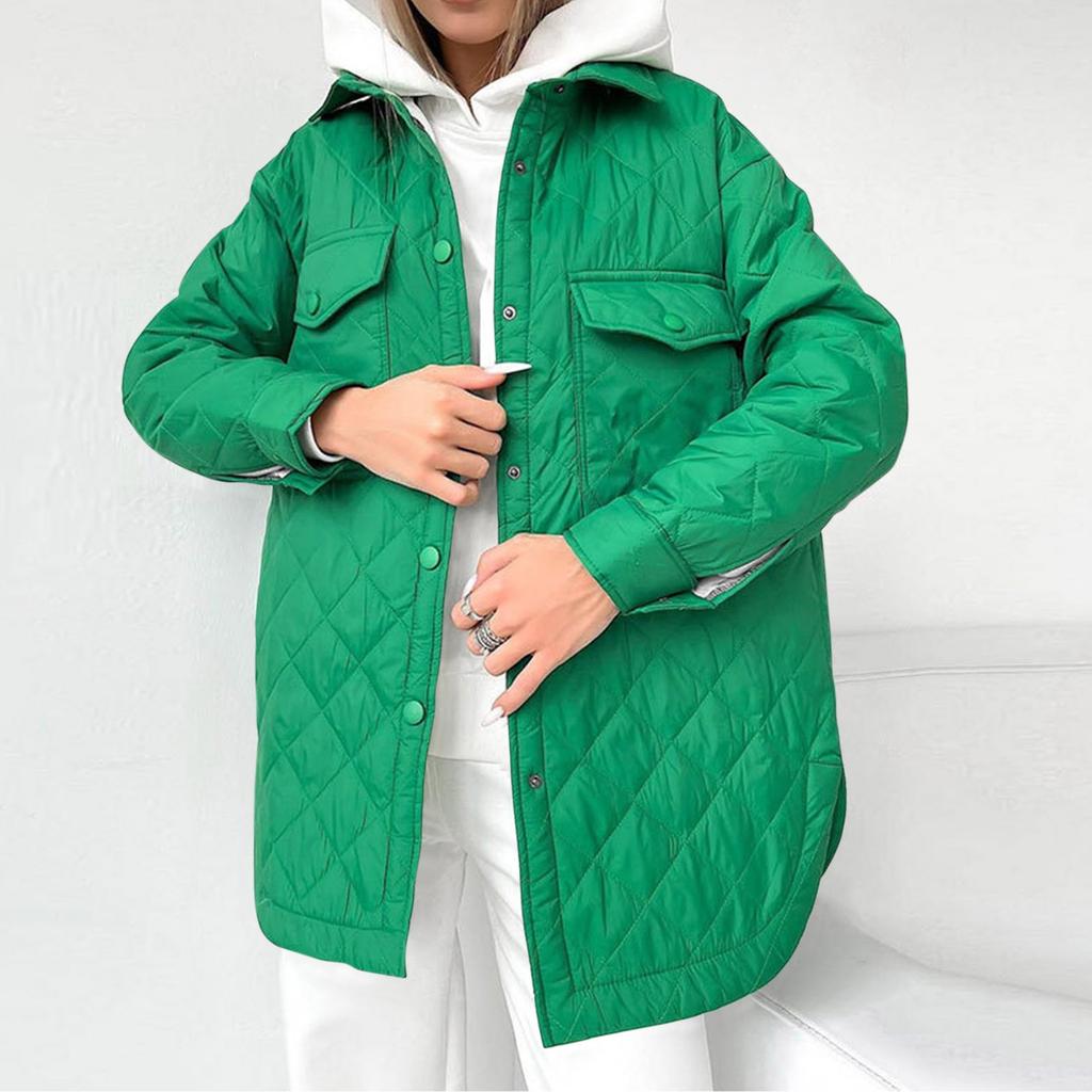 Женская куртка с длинным рукавом, ромбовидной стежкой, однотонная, утолщенная, на пуговицах, хлопковая верхняя одежда