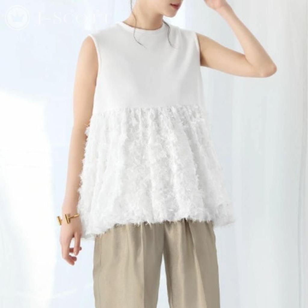 Женская блузка J-Scott с перьями, без рукавов, круглый вырез, смешанный материал, бахрома, лохматая, белая, JS173-WH-L (Ограниченный запас)