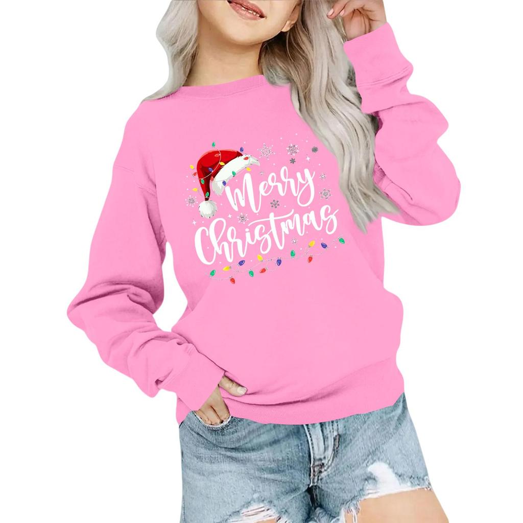 Kids' Fashion Loose-Fit Casual Long-Sleeve Christmas Print Oversized Crewneck Sweatshirt