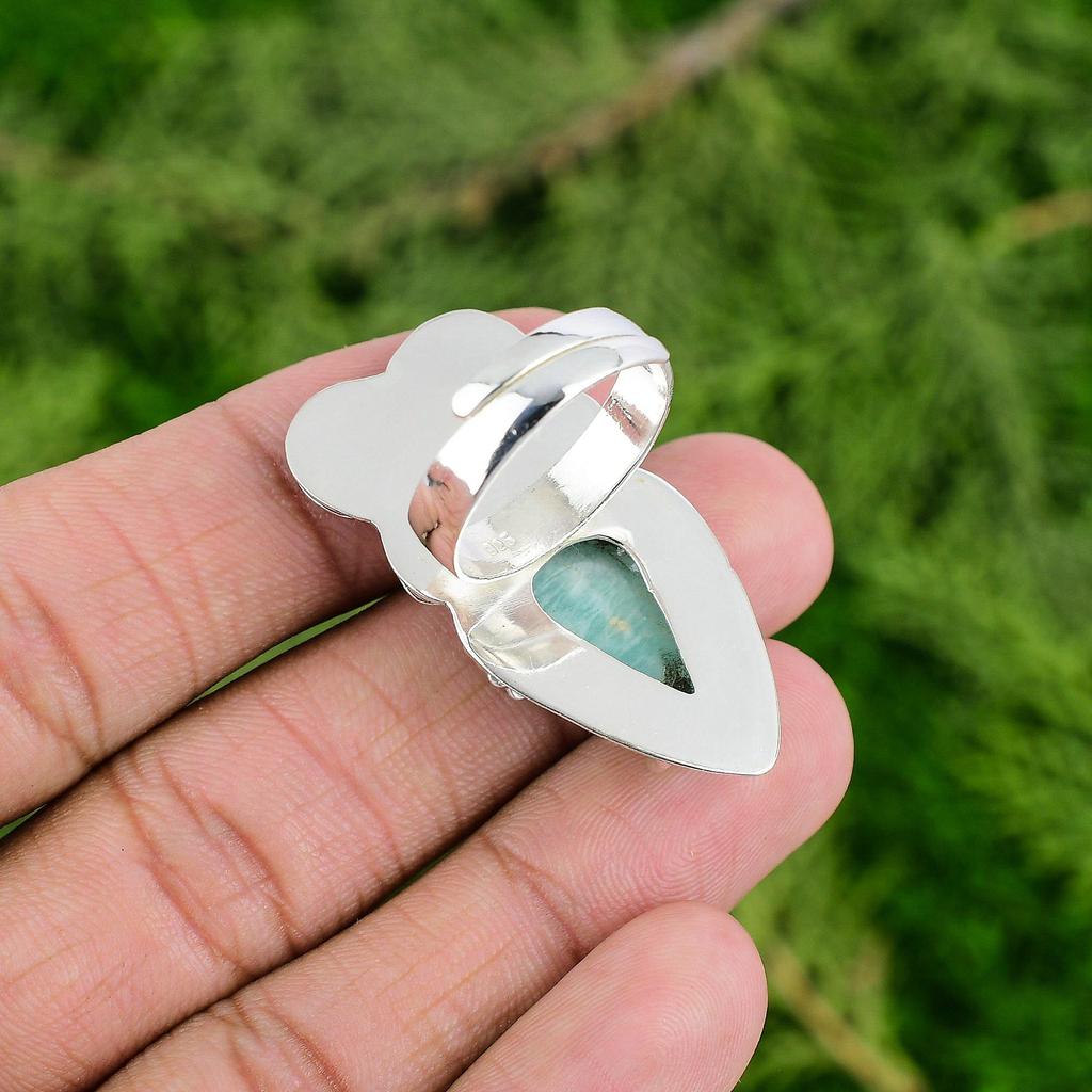 Thanks Giving Day Deal Sterling Silver Amazonite Gemstone Promise Flower Ring