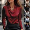 2025 Women's Elegant Minimalist Draped Collar Blouse Shirt Top for Independent Website Wish Amazon Export