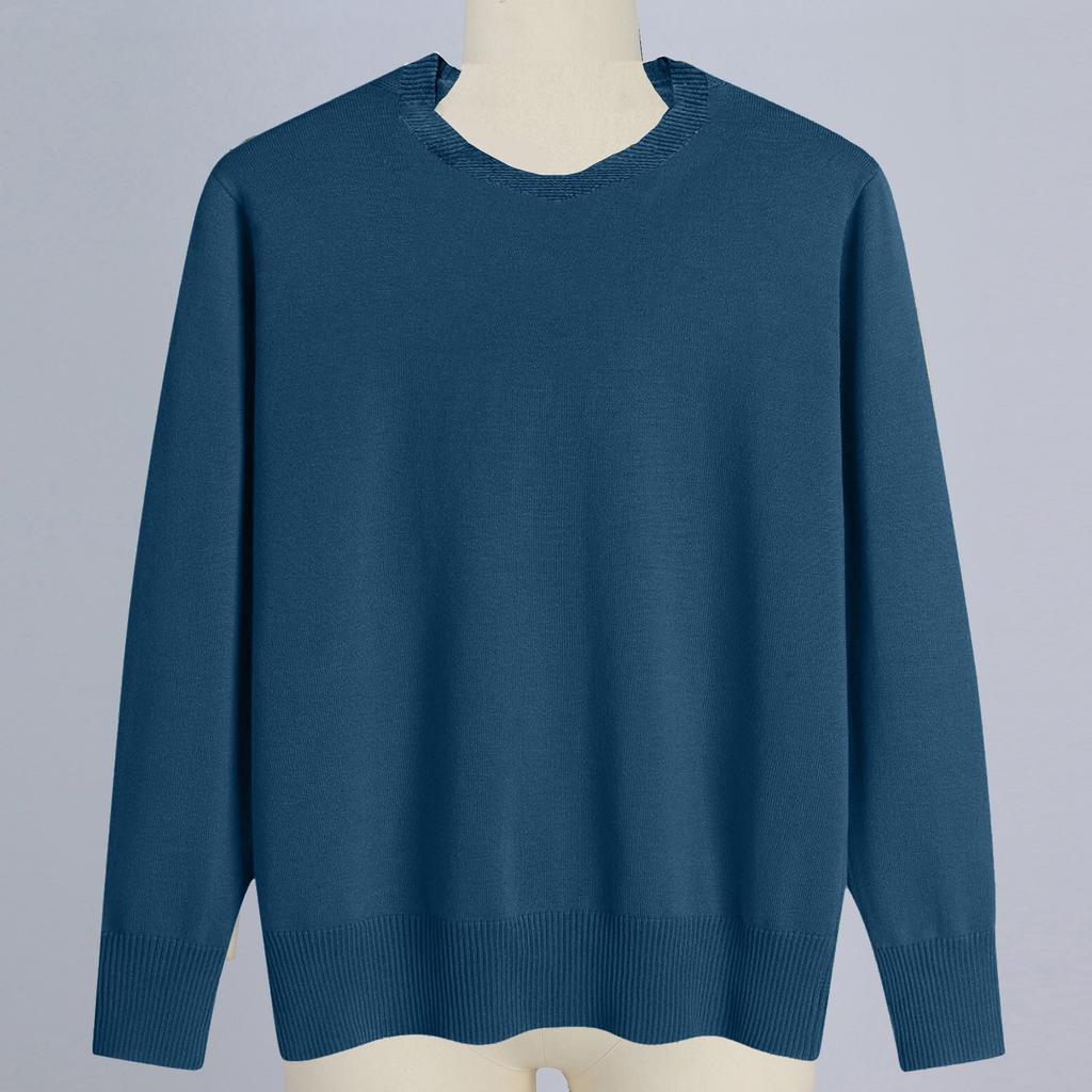 Женская мода свободный круглый вырез длинный рукав нижняя рубашка верх вязаный свитер