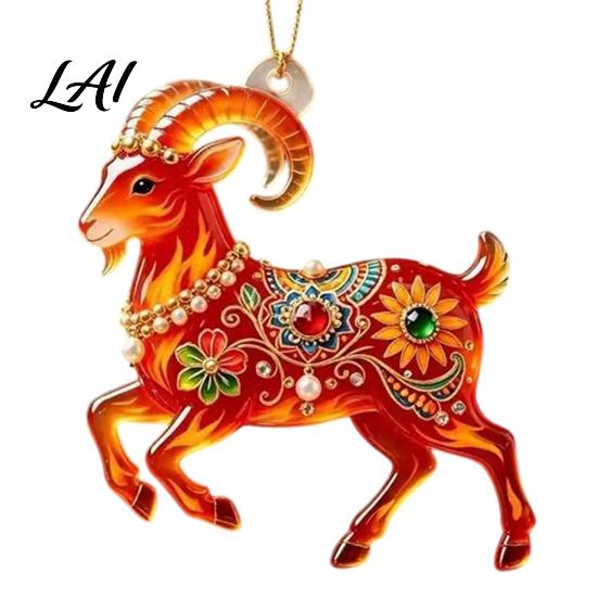 Acrylic Ornament for Restaurant 2PCS Christmas Goat Hanging Ornaments Decorative 2D Tree Birthday Party Decor Pendants Lightweight Festive Ornaments