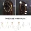 Fashion Pearl Tassel Hair Accessories Headdress Double Strand Hairpins Hair Fork Hair Sticks