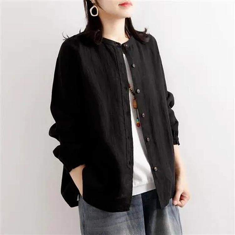 Женская рубашка из хлопка и льна, литературная рубашка, косая однотонная повседневная льняная рубашка с лацканами