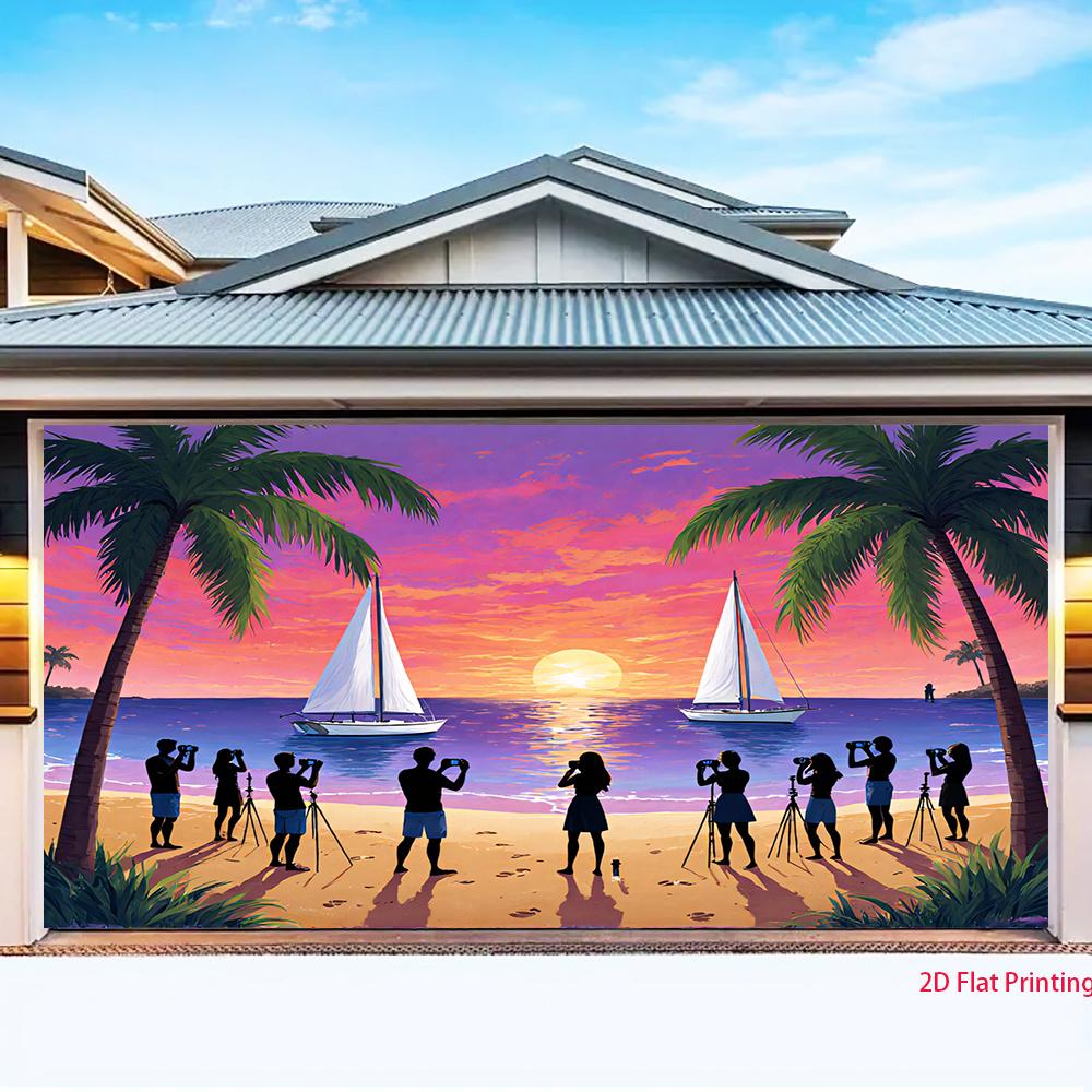 2D plane beach background fabric under the pink sky party decoration banner room decoration polyester fiber