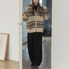 Chic Retro Korean Stand Collar Color Block Knit Cardigan