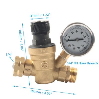 Клапан регулятора давления воды для автодома с регулируемой ручкой, манометр с силиконовым маслом, Br