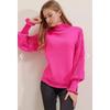 Women's Fuchsia Half Turtleneck Lace Detail Sweater