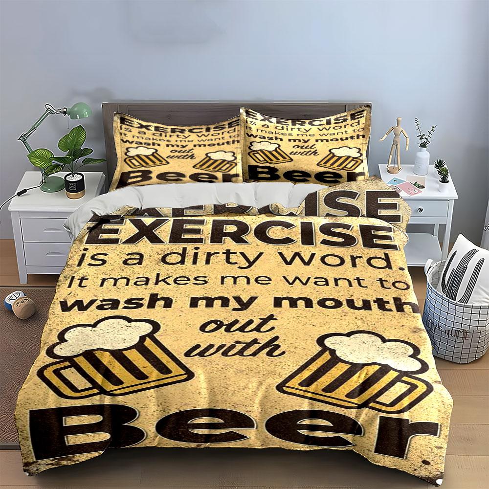 Beer mugs and text. Bedding sets Duvet cover sets Duvet covers Pillowcases(1*Duvet Cover 2*Pillowcases without duvet insert)