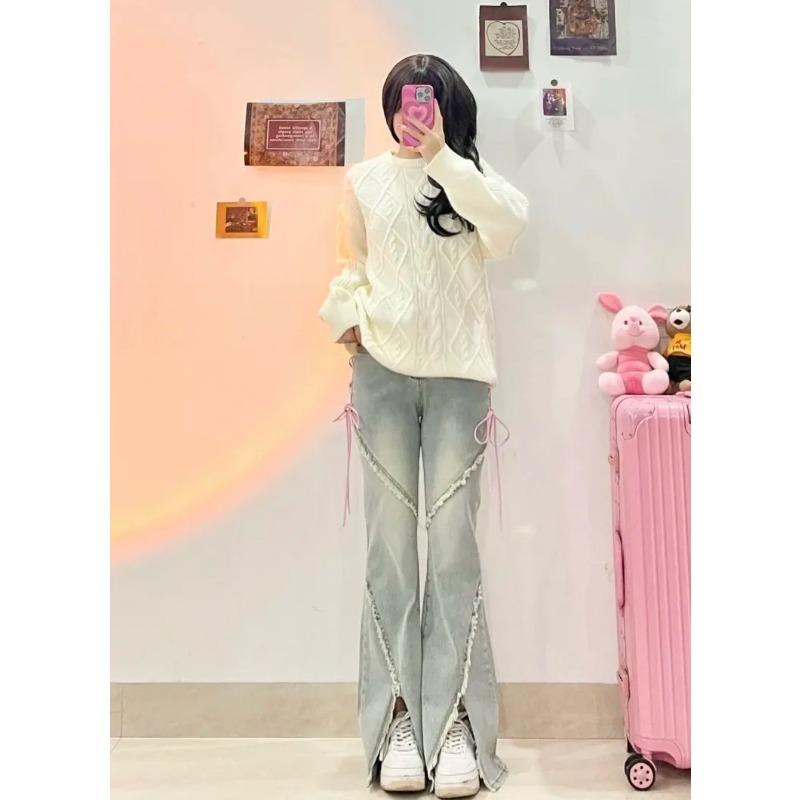 Women's Baggy Jeans Vintage Y2k 90s Oversize Denim Trousers Harajuku High Waist Wide Cowboy Pants with Slit Trashy 2000s Clothes