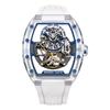 BONEST GATTI New Men Mechanical Watch Tonneau Crystal Case Skeleton Rubber Strap Light Luxury Luminous Wristwatch for Men