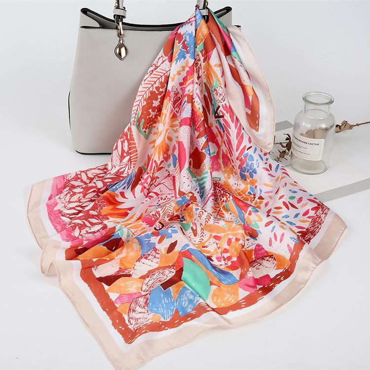 Luxury Spring New Imitated Silk Scarf Women Fashion 70cm Print Square Scarf Soft Satin Headband Shawl Wrap Hijab Foulard Ribbon