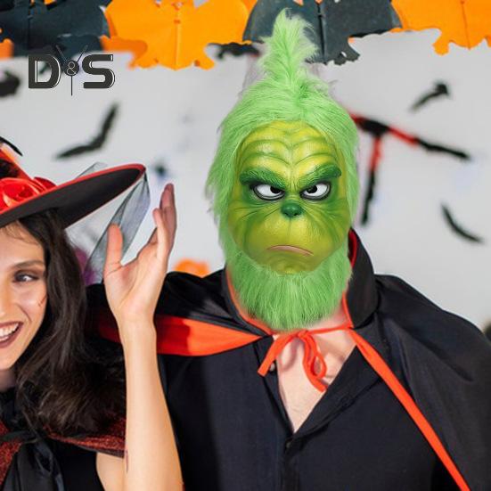 Christmas Face Cushion Realistic Latex Green Head Cover Santa Claus Cosplay Costume Christmas Party Accessories for Adults Teens