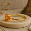 Кольцо с цитрином изумрудной огранки, Позолоченное желтым золотом серебро 925 пробы, Солитерное свадебное украшение, Подарок на годовщину для нее