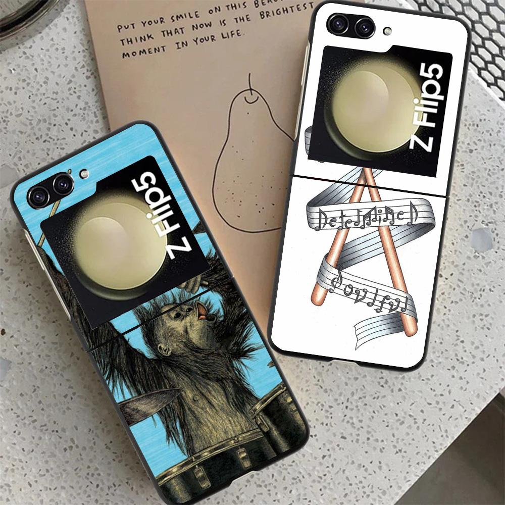 Musical Instrument Drum Rock Black Phone Case For Samsung ZFlip7 ZFlip6 ZFlip5 ZFlip4 ZFlip3 5G Hard Protective Galaxy Z Flip 3