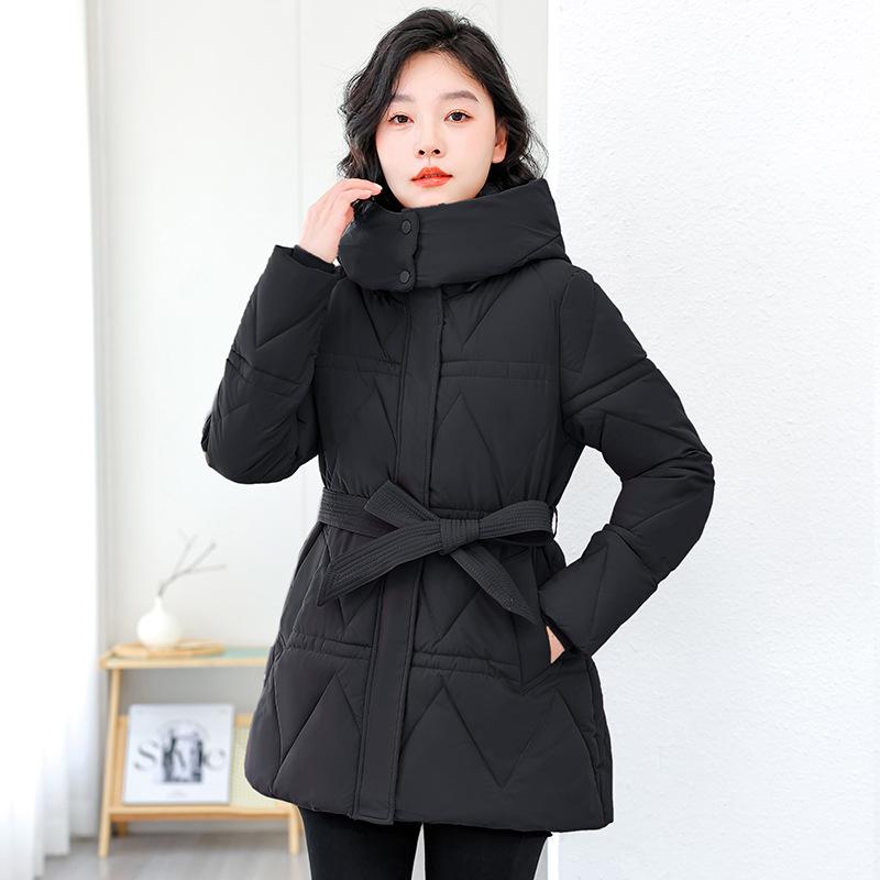 Winter 2020 Small Man's New Hooded Down Cotton Clothing Women's Fashion Simple Belt Thickened Warm Women's Jacket