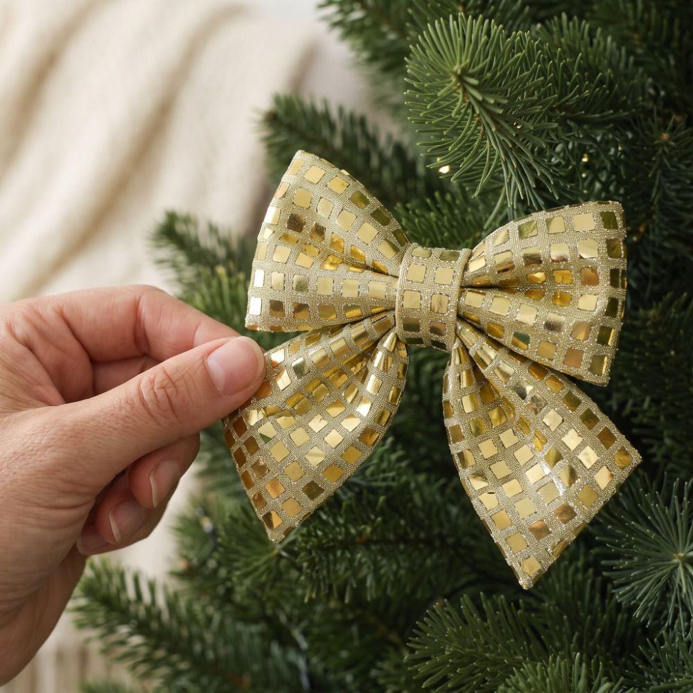 4PCS Vintage Christmas Bow Ornament Exquisite Xmas Tree Bow Decor Home Decoration