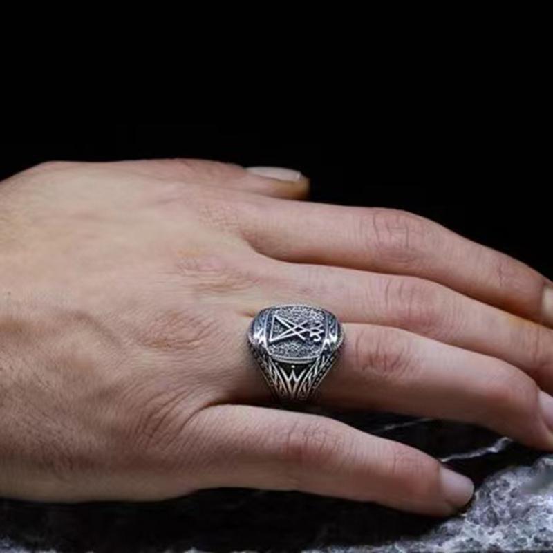 Gothic Lucifer Seal of Satan Signet Rings Punk Stainless Steel Seal Rings Men and Women Pagan Witch ewelry Party Gift OSR021