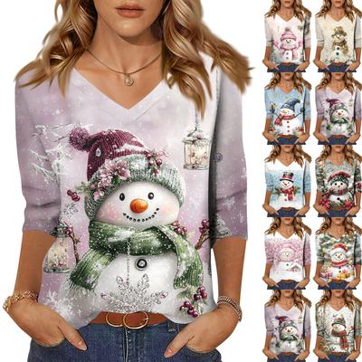 Женская модная повседневная свободная футболка с v-образным вырезом и рукавами 3/4 с принтом, женский топ