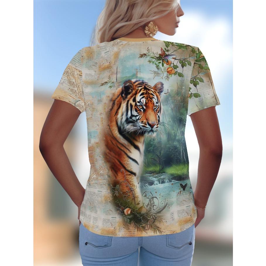 Футболки женские с коротким рукавом 3D принтованный топ праздничный анималистичный узор выходные базовая футболка с V-образным вырезом летняя