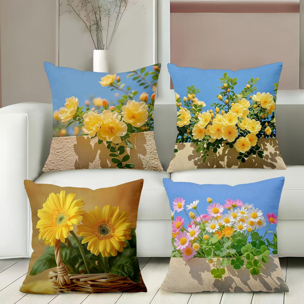 Floral Throw Pillow Covers Spring Garden Cushion Cases Polyester sofa cushion cov Headboard Pillow (Without Pillow Core