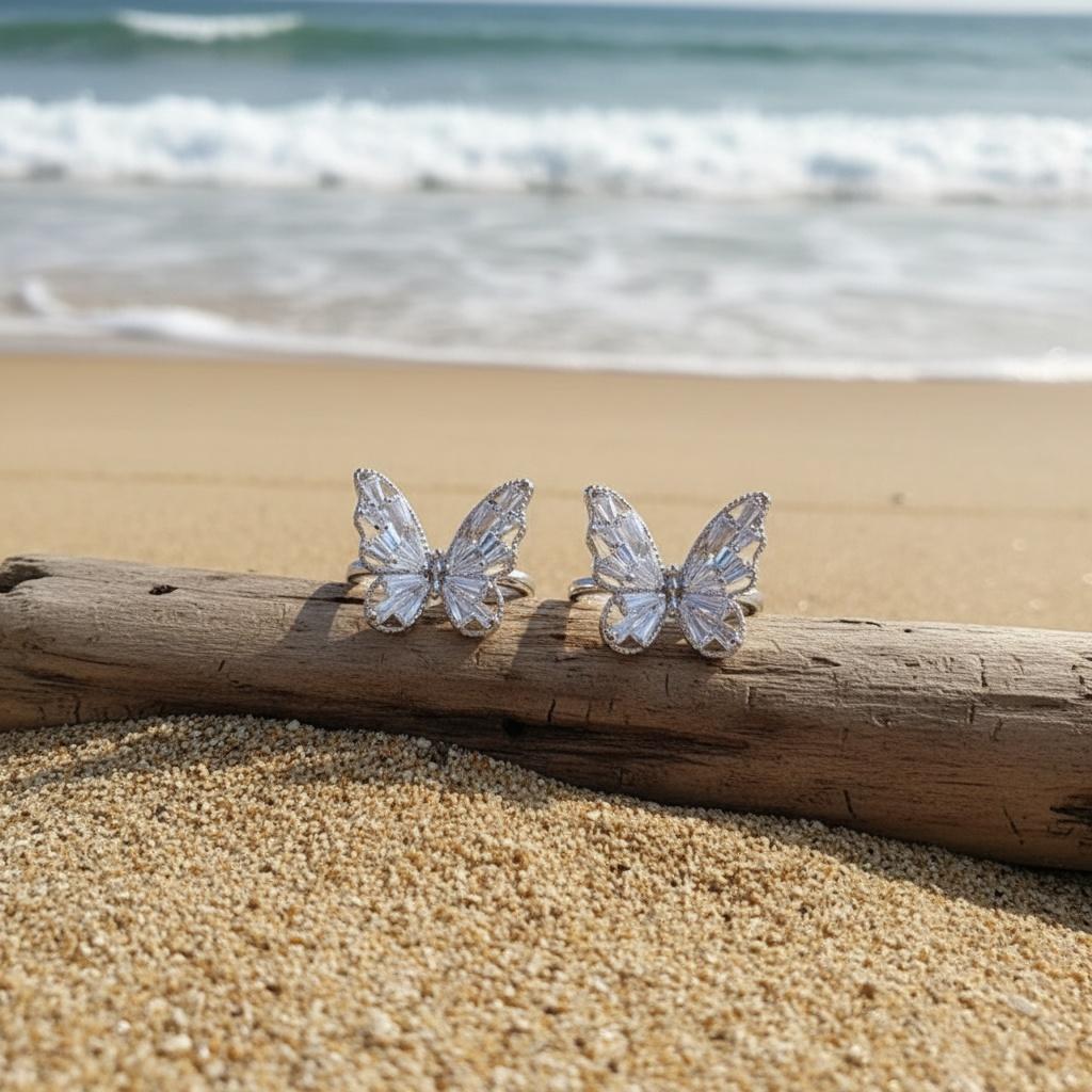 Butterfly Zirconia Ring for Women, Light Luxury Fashionable Adjustable Open Ring